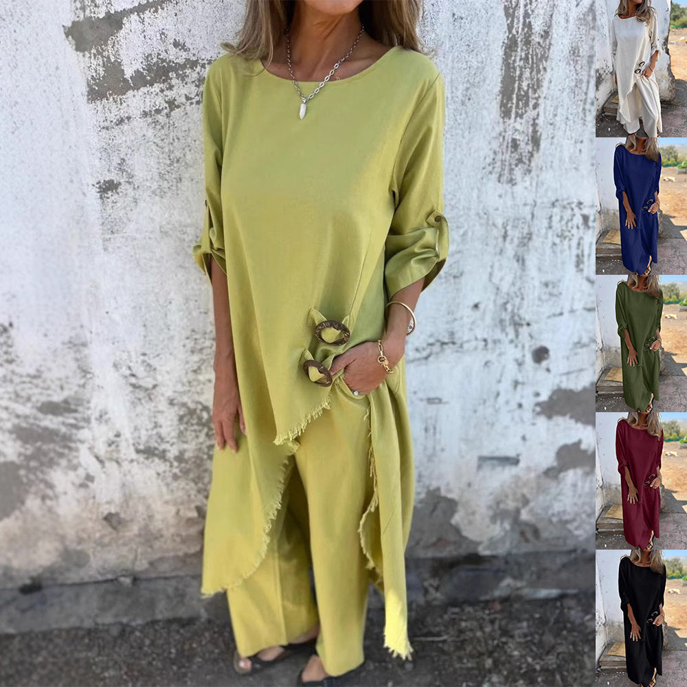 Ensemble Élégant : Veste Longue & Pantalon Large