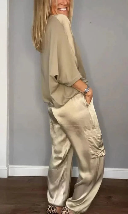 Ensemble en Satin Lisse – T-shirt & Pantalon