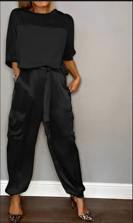 Ensemble en Satin Lisse – T-shirt & Pantalon